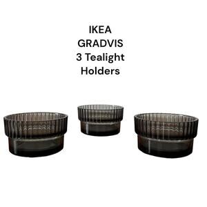 IKEA GRADVIS Set of (3) Gray Tealight Holders 3 3/ x 1 ¾ "